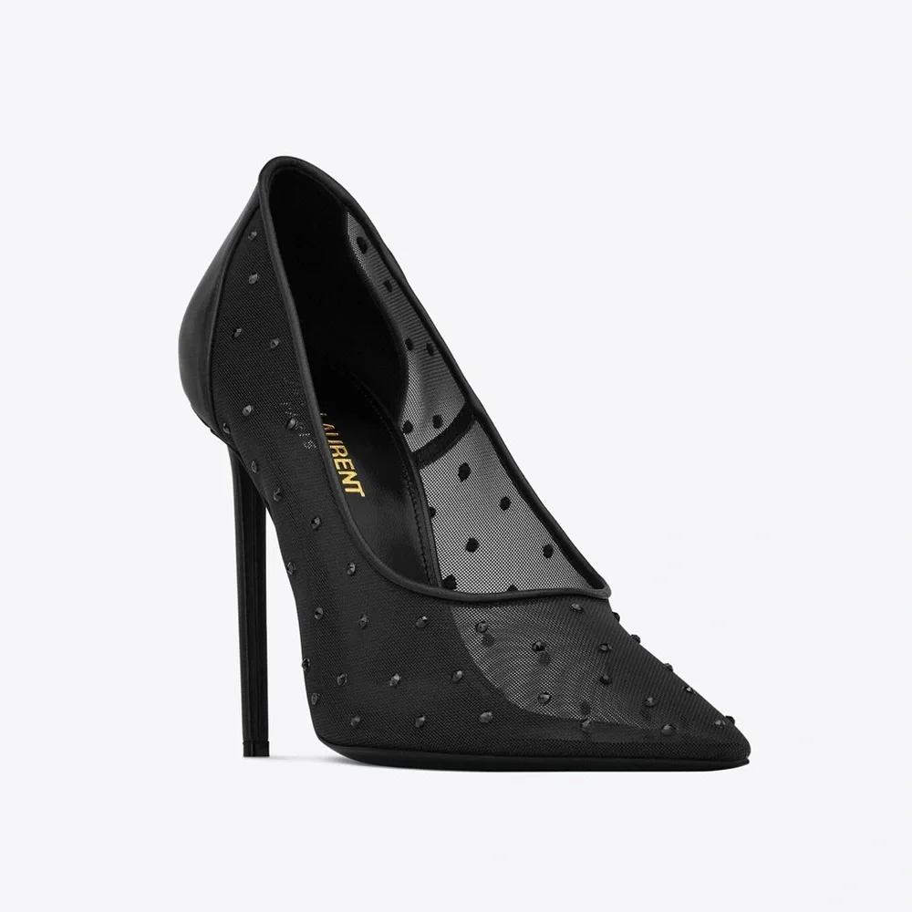 SAINT LAURENT Black anja pumps in rhinestone mesh 39.5 - Picture 1 of 7
